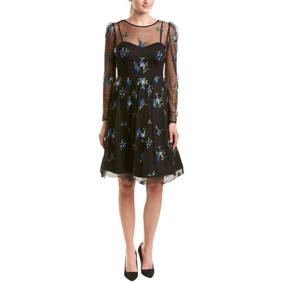 NWT Taylor‎ Long Sleeve Embrodiered A Line Dress, Royal Black, 4 date night - Picture 1 of 7